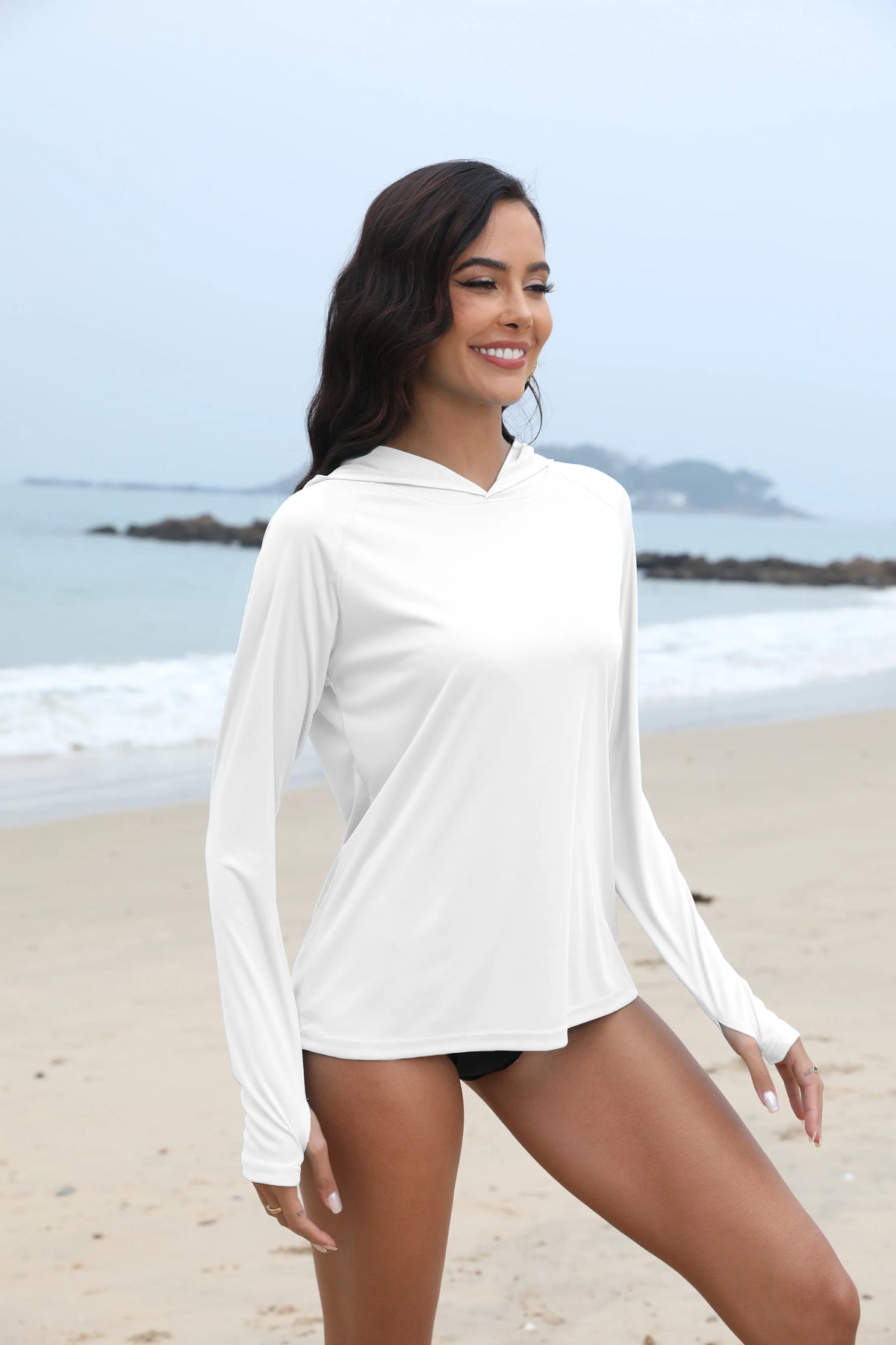 Sudadera con capucha UV para mujer | Aberturas para pulgares y coleta oculta para running y outdoor