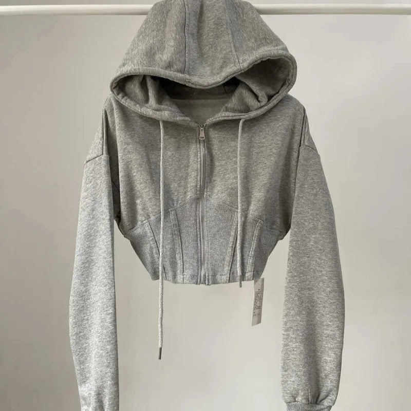 Hoodie corto con cintura ajustada – Mujer