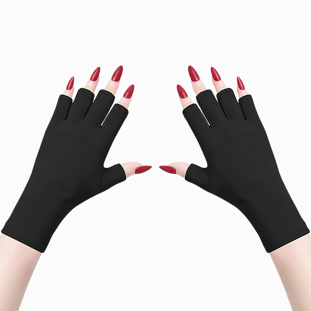 Guantes de gel con protección UV; guantes elásticos sin dedos para proteger las manos durante el arte de uñas, aptos para uso doméstico y en exteriores.