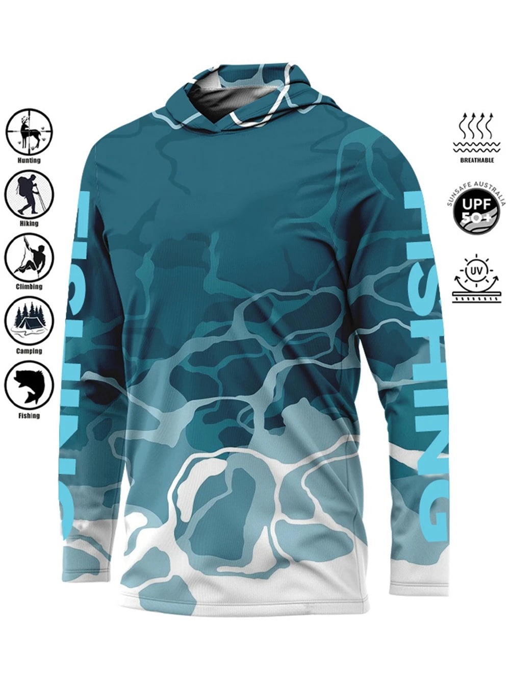 Camiseta de pesca con capucha UPF 50+ – Secado rápido y absorción de humedad