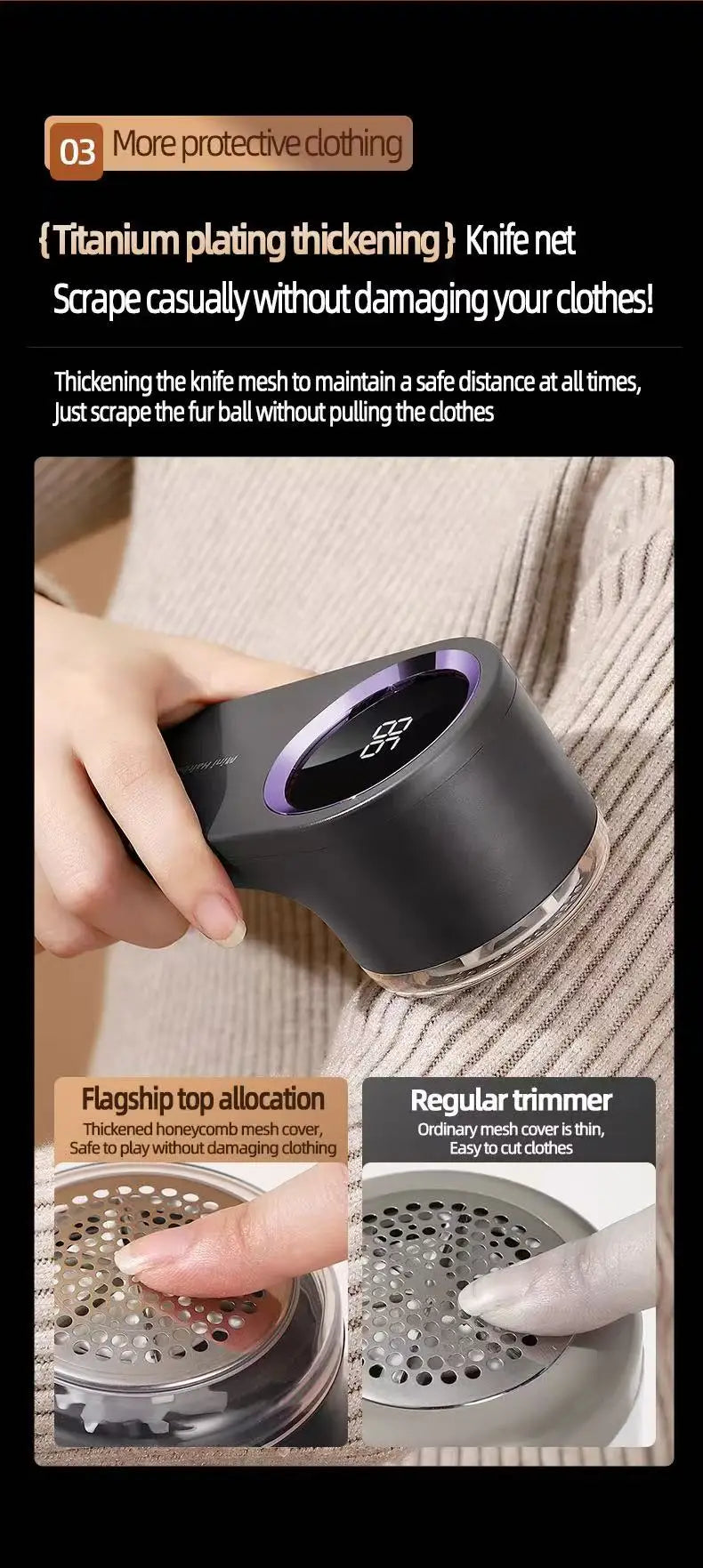 Quitapelusas eléctrico para ropa con pantalla digital LED, recargable por USB, para suéteres y tejidos.