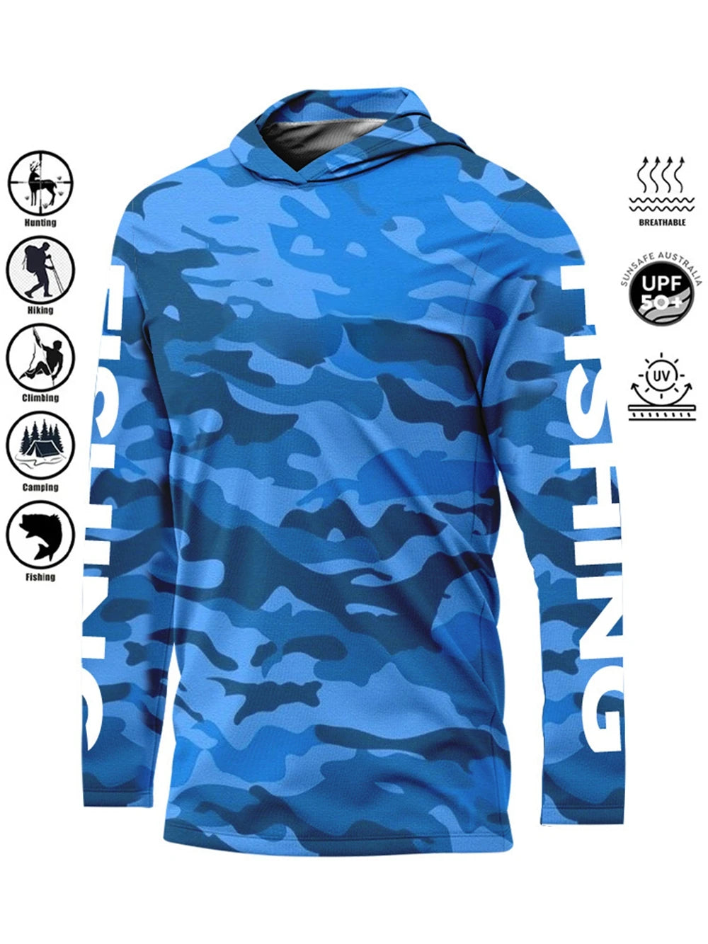 Camiseta de pesca con capucha UPF 50+ – Transpirable y de secado rápido