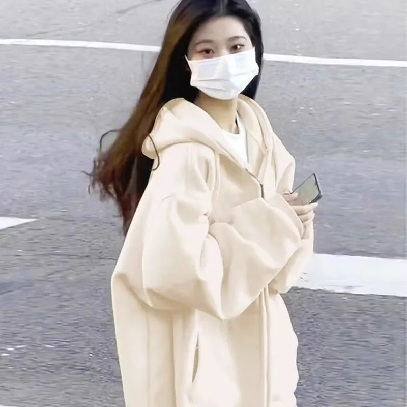 Hoodie oversize con cierre – Estilo coreano mujer