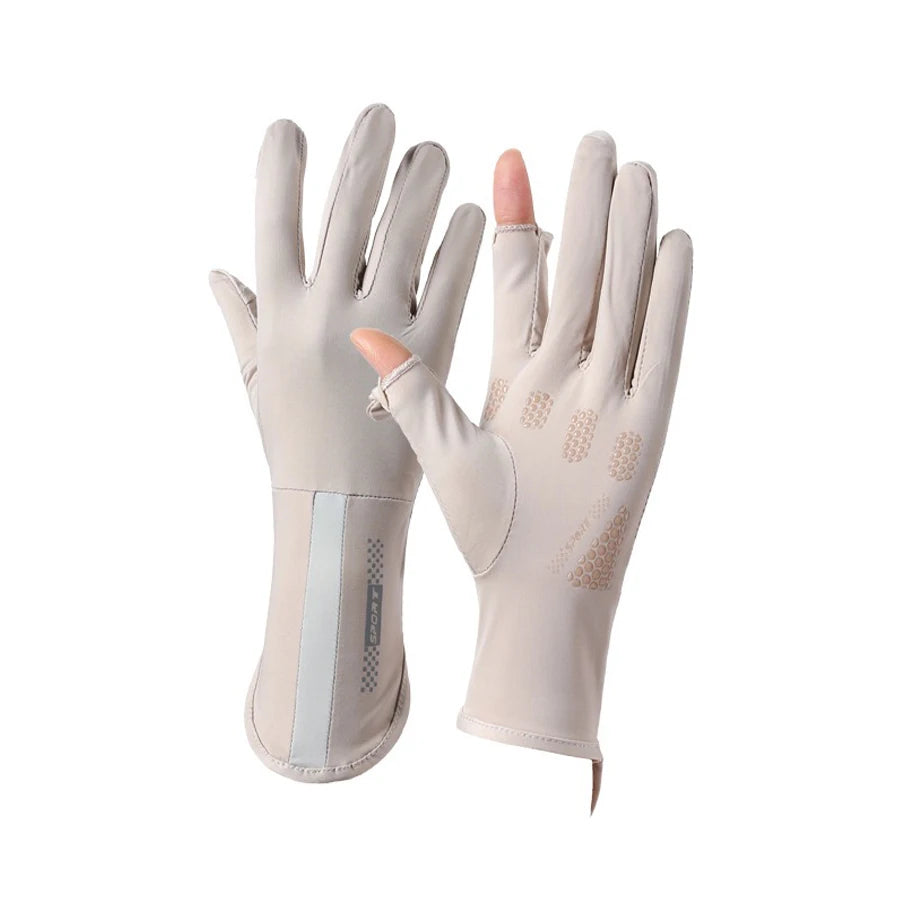 Guantes de verano seda helada anti-UV para mujer | Sin dedos, táctiles y antideslizantes