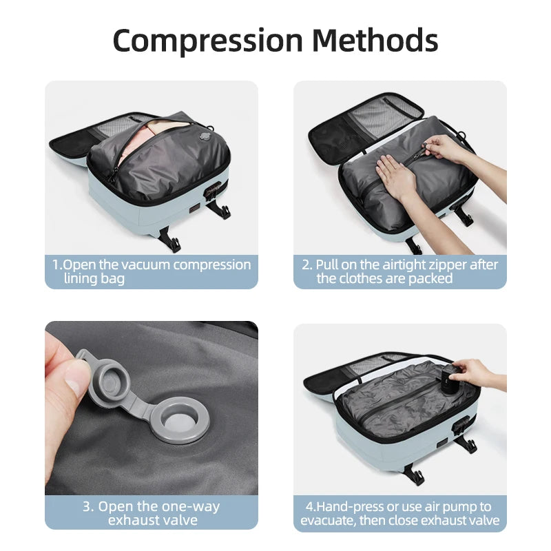Mochila casual compresión al vacío 40L | Puerto USB, portátil 16” para escuela y viajes