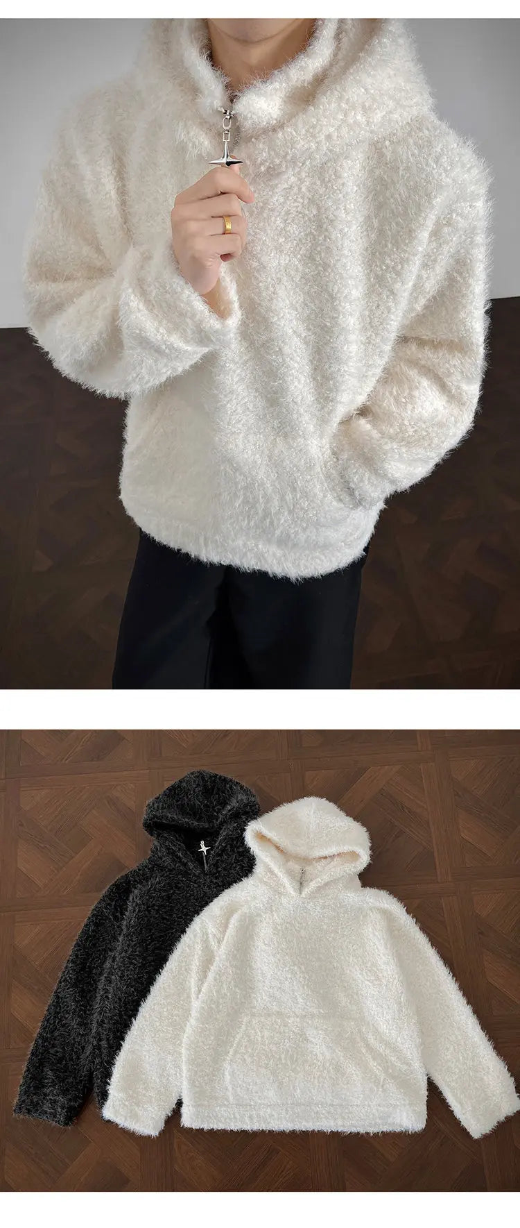 Hoodie de punto con medio cierre – Estilo urbano hombre
