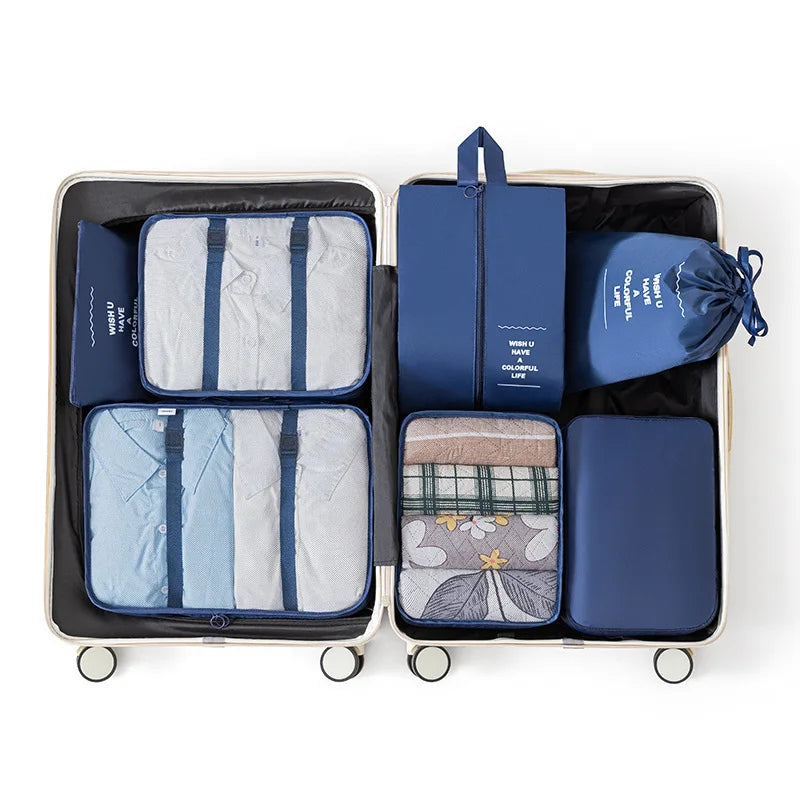 Set organizadores de viaje: cubos de embalaje, bolsas para maleta y fundas para ropa y zapatos