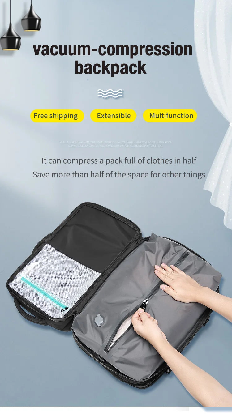 Mochila de viaje con compresión al vacío 60L | Puerto USB y compartimento para portátil
