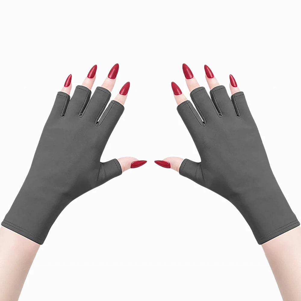 Guantes de gel con protección UV; guantes elásticos sin dedos para proteger las manos durante el arte de uñas, aptos para uso doméstico y en exteriores.