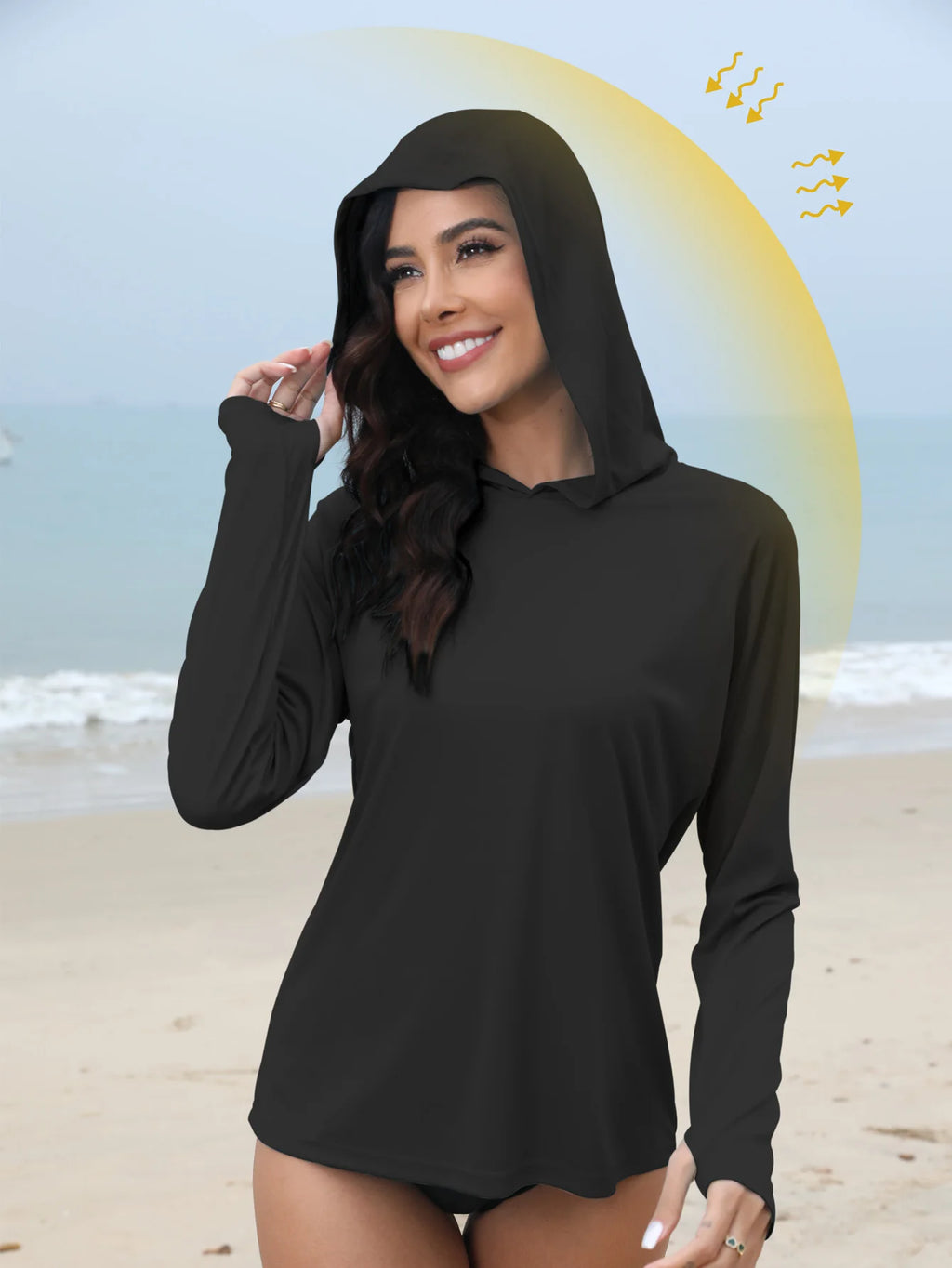Sudadera con capucha UV para mujer | Aberturas para pulgares y coleta oculta para running y outdoor