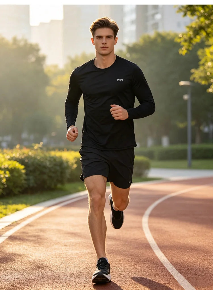 Camiseta de manga larga para hombre con protección solar UPF 50+; ideal para natación, pesca, senderismo y correr; tejido de secado rápido y ligero.