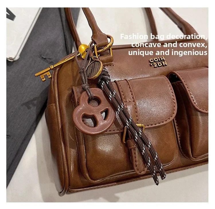 Bolso de hombro retro para mujer | Piel sintética con múltiples bolsillos y colgante desmontable
