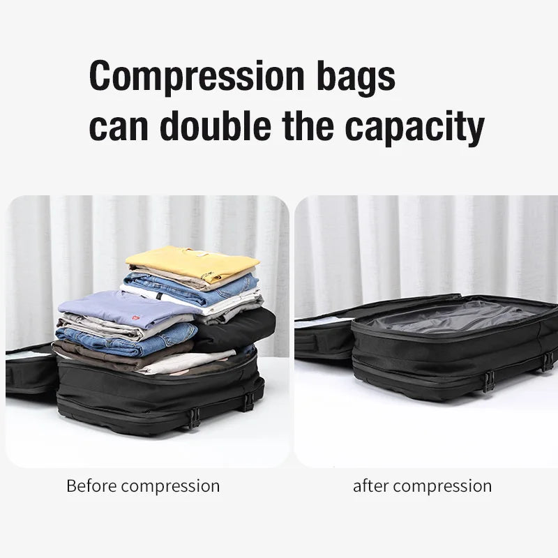Mochila de viaje con compresión al vacío 60L | Puerto USB y compartimento para portátil