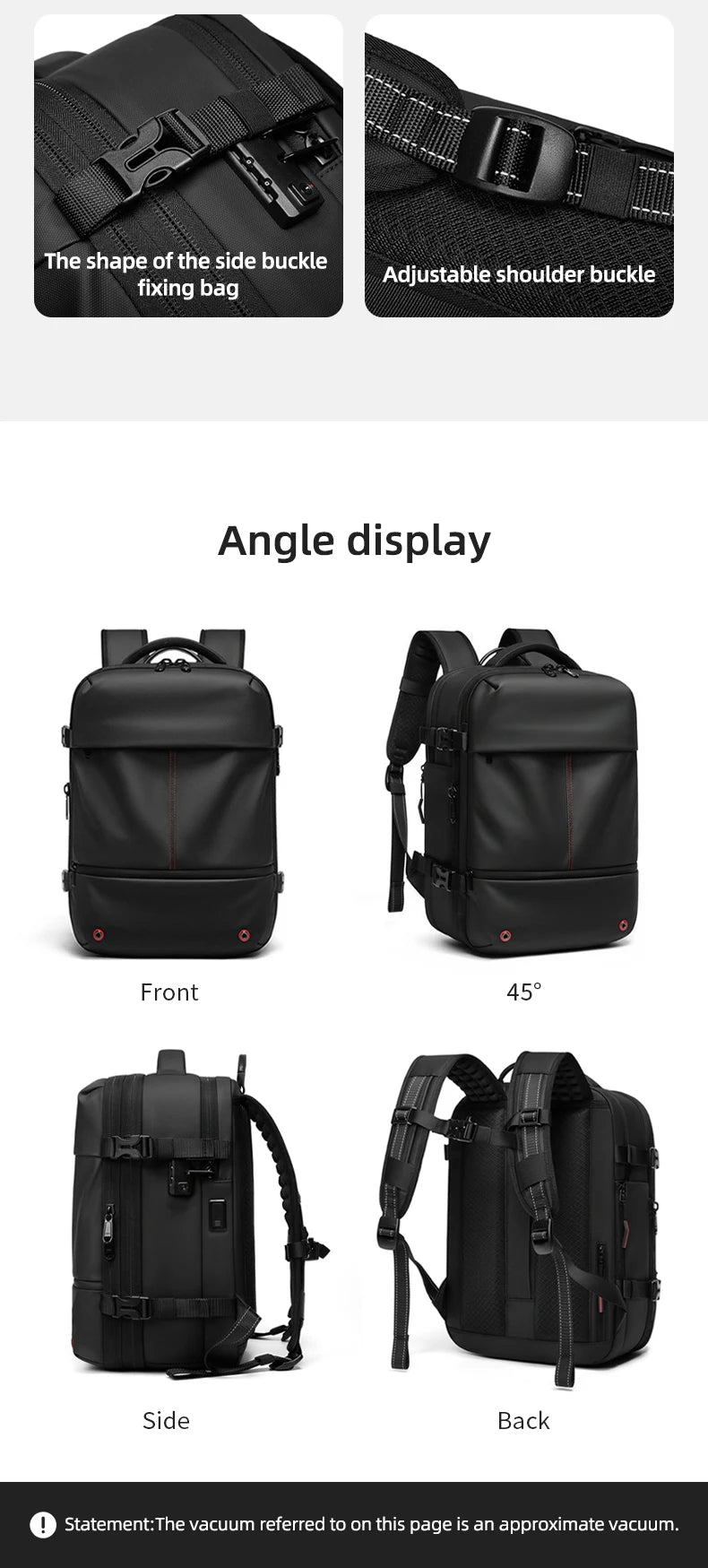 Mochila casual compresión al vacío 40L | Puerto USB, portátil 16” para escuela y viajes