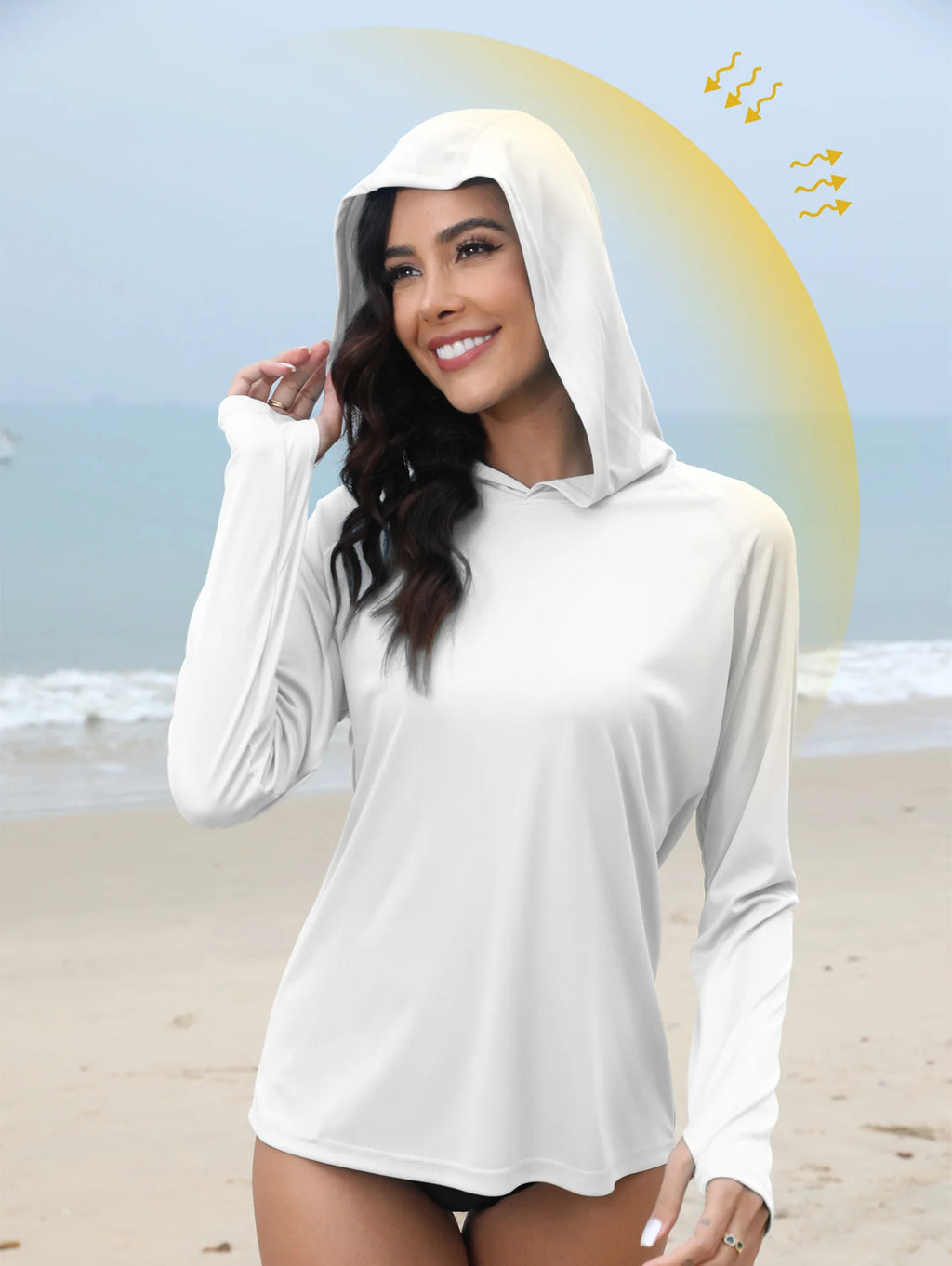 Sudadera con capucha UV para mujer | Aberturas para pulgares y coleta oculta para running y outdoor