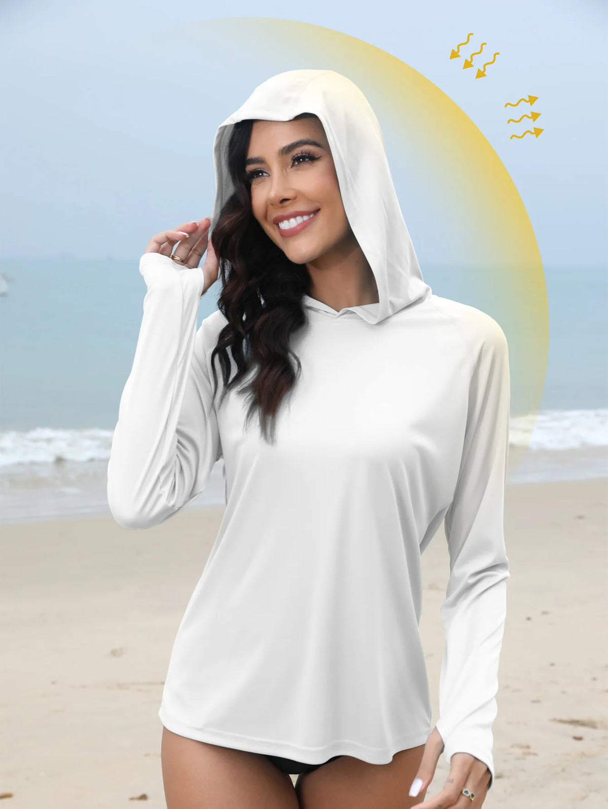 Sudadera con capucha UV para mujer | Aberturas para pulgares y coleta oculta para running y outdoor