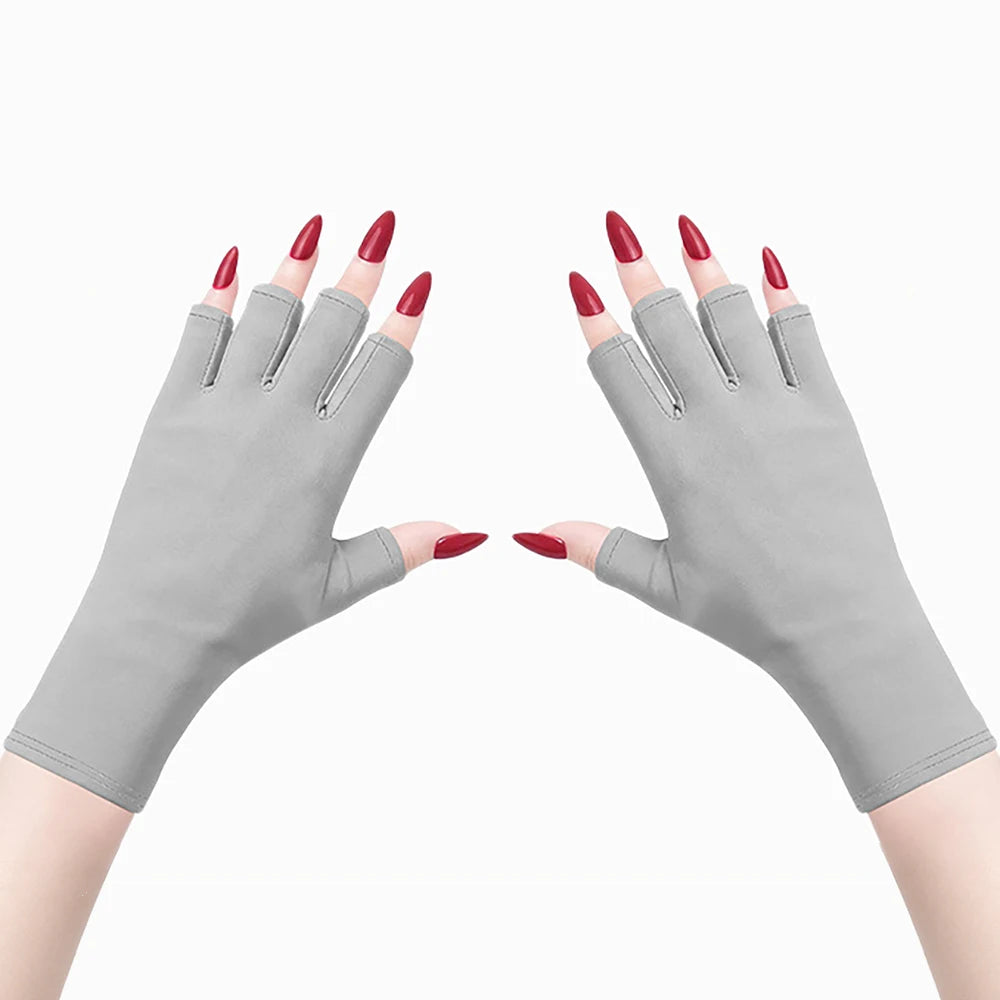 Guantes de gel con protección UV; guantes elásticos sin dedos para proteger las manos durante el arte de uñas, aptos para uso doméstico y en exteriores.