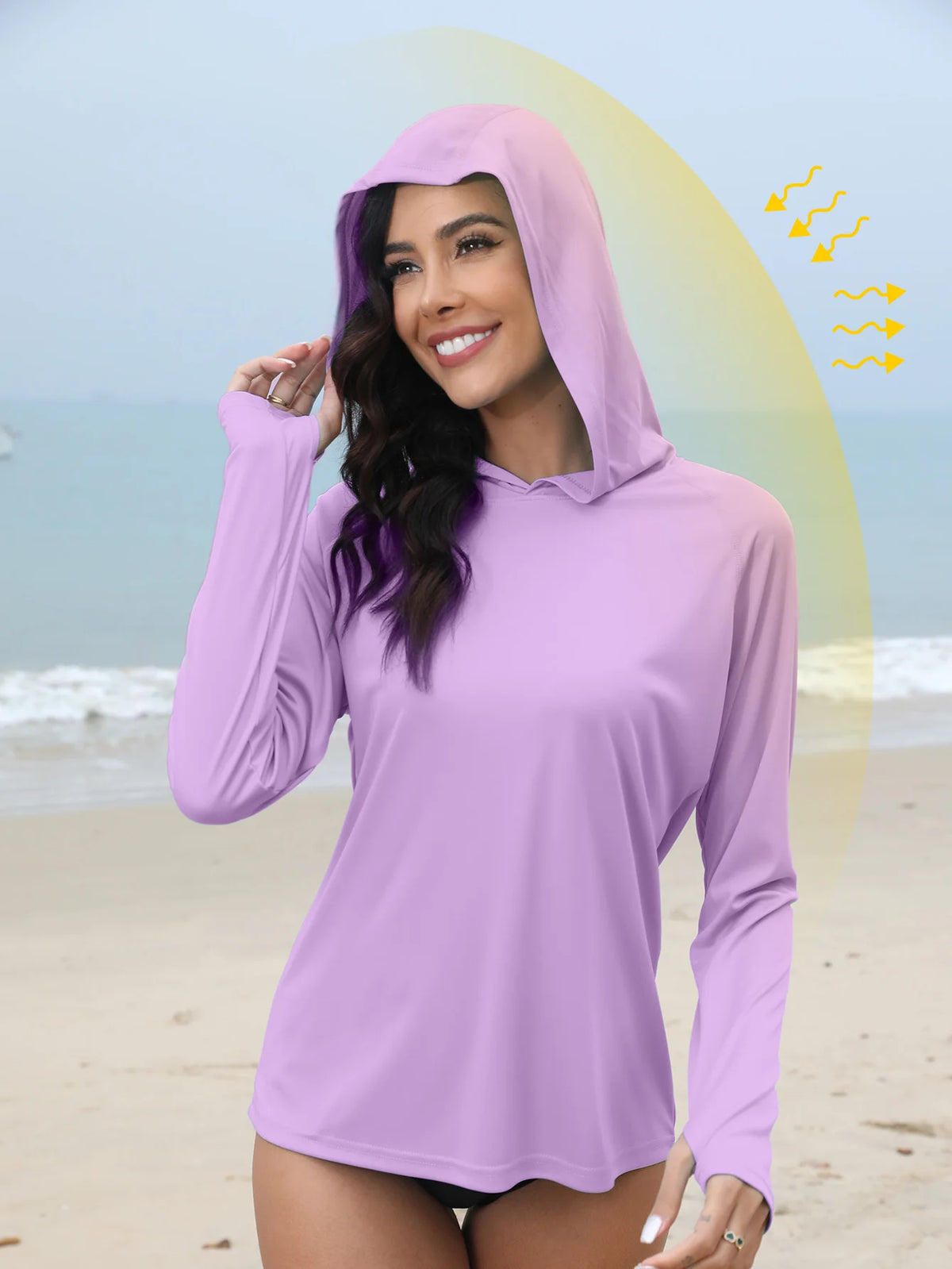 Sudadera con capucha UV para mujer | Aberturas para pulgares y coleta oculta para running y outdoor