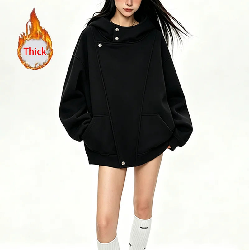 Hoodie urbano con botones – Corte holgado mujer