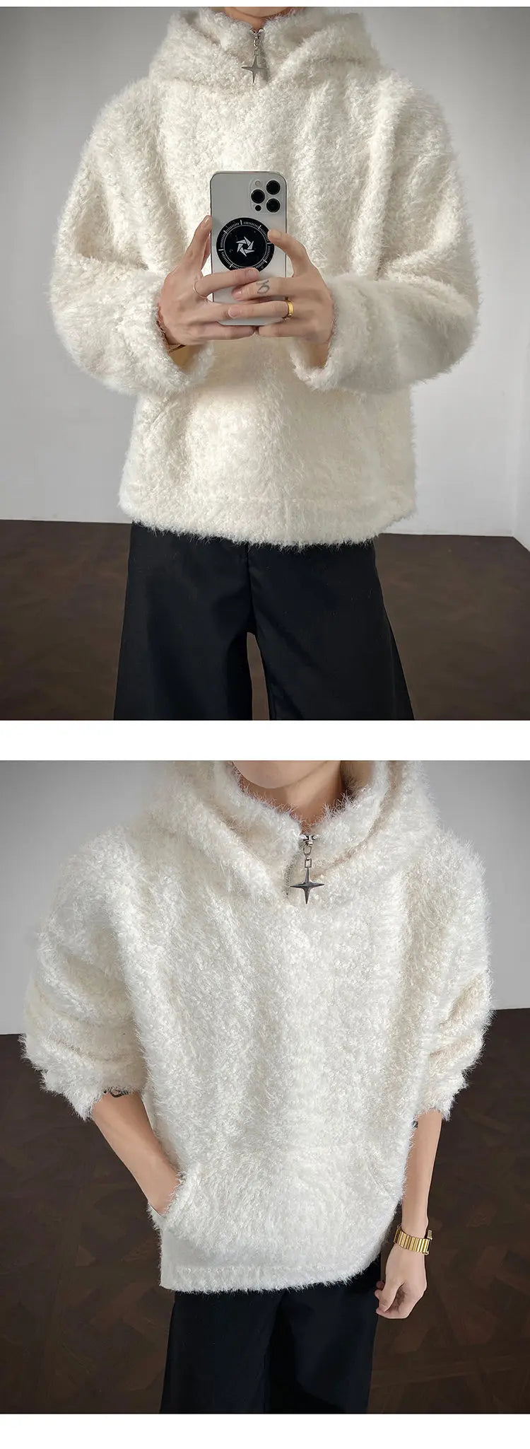 Hoodie de punto con medio cierre – Estilo urbano hombre