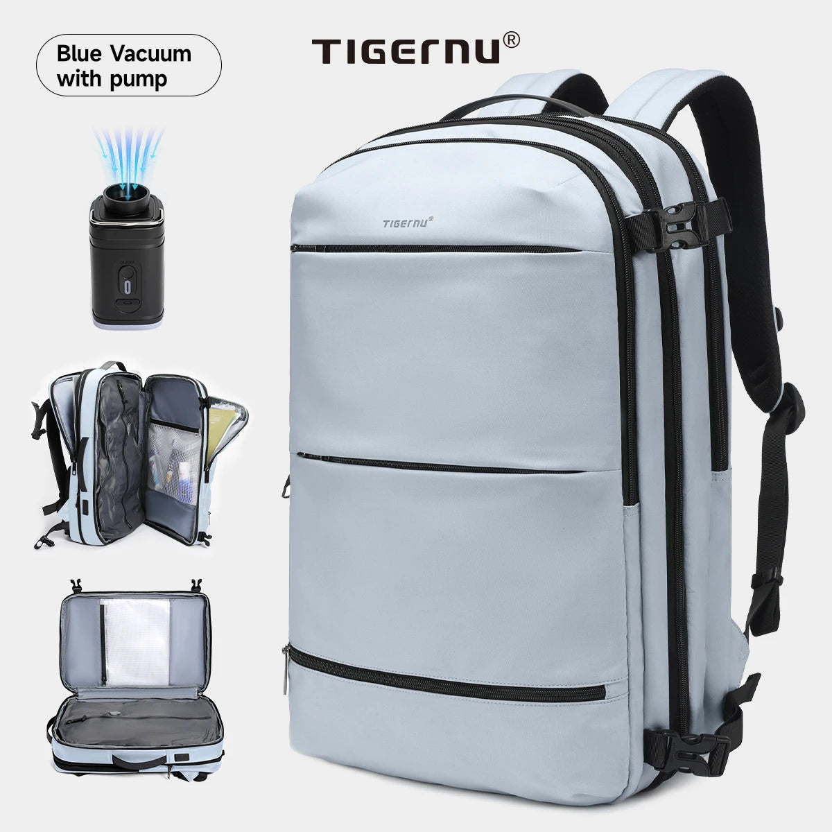 Mochila de viaje compresión al vacío 27–37L unisex | USB, portátil 17” y apta cabina