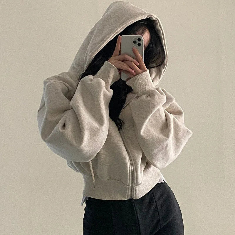 Autumn Winter Hooded Hoodies mujer Casual Streetwear Zip Up Sweatshirts Long Sleeve Jackets Harajuku Y2K Crop Tops Hood Shirt