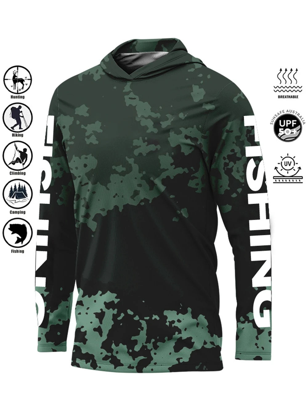 Camiseta de pesca con capucha UPF 50+ – Secado rápido y absorción de humedad
