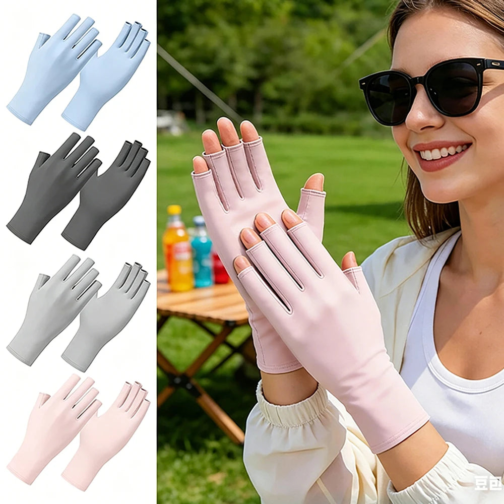 Guantes de gel con protección UV; guantes elásticos sin dedos para proteger las manos durante el arte de uñas, aptos para uso doméstico y en exteriores.