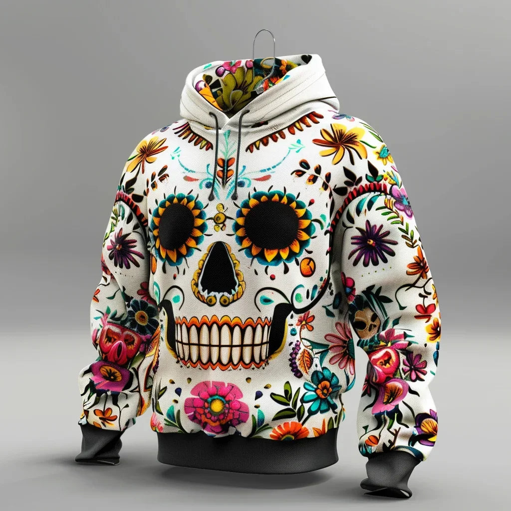 Hoodie con calavera floral 3D – Unisex