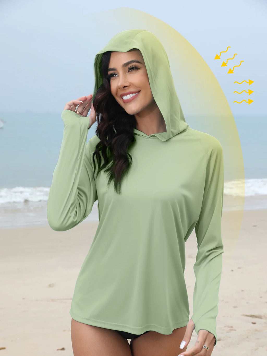 Sudadera con capucha UV para mujer | Aberturas para pulgares y coleta oculta para running y outdoor