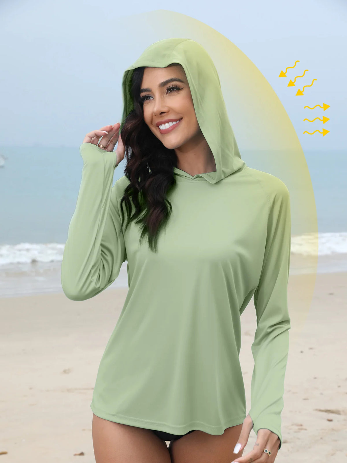 Sudadera con capucha UV para mujer | Aberturas para pulgares y coleta oculta para running y outdoor