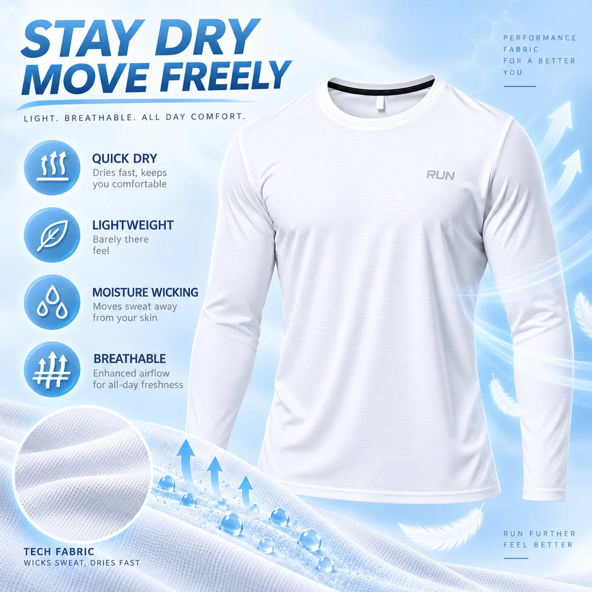 Camiseta de manga larga para hombre con protección solar UPF 50+; ideal para natación, pesca, senderismo y correr; tejido de secado rápido y ligero.
