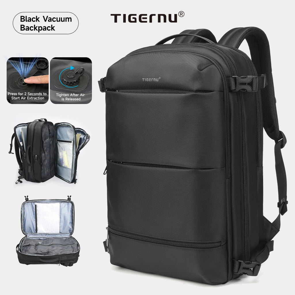 Mochila de viaje compresión al vacío 27–37L unisex | USB, portátil 17” y apta cabina