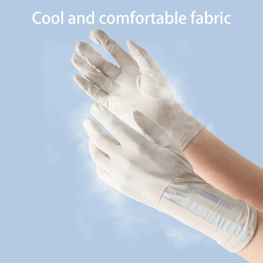 Guantes de verano seda helada anti-UV para mujer | Sin dedos, táctiles y antideslizantes