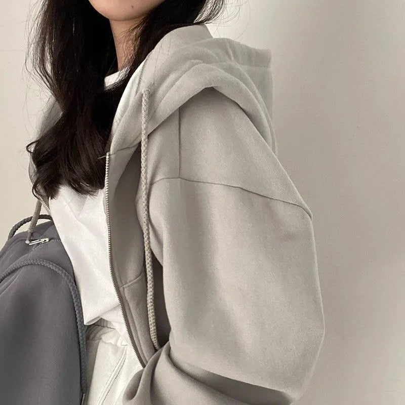 Hoodie crop con cierre – Estilo Y2K mujer