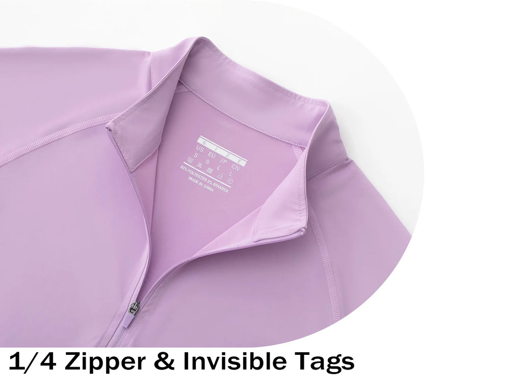 Camiseta para mujer con protección UV UPF50+, manga larga, cremallera corta, cordón lateral, aberturas para los pulgares y tejido transpirable.