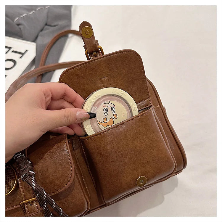 Bolso de hombro retro para mujer | Piel sintética con múltiples bolsillos y colgante desmontable