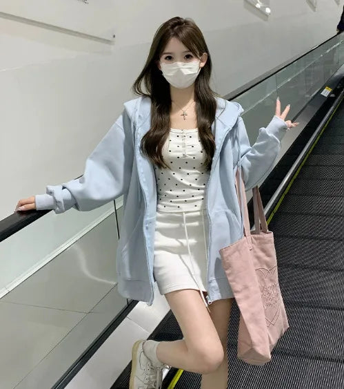 Hoodie oversize con cierre – Estilo coreano mujer