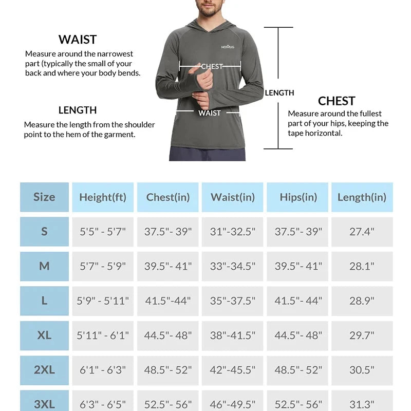 Sudadera con capucha y manga larga para hombre, con protección solar UPF 50+; prenda técnica e informal de secado rápido, ideal para correr o pescar.