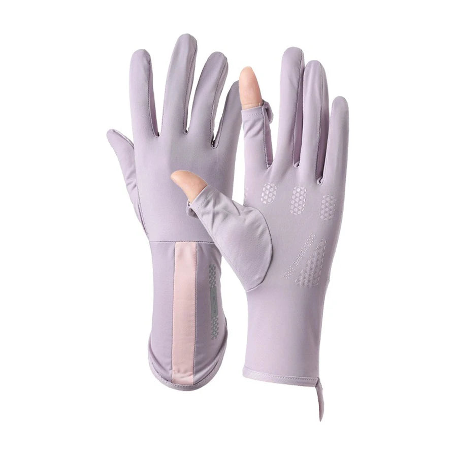 Guantes de verano seda helada anti-UV para mujer | Sin dedos, táctiles y antideslizantes
