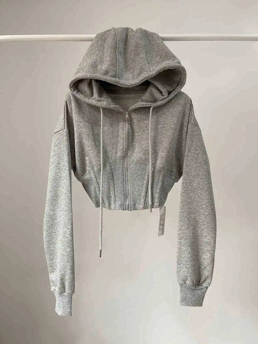 Hoodie corto con cintura ajustada – Mujer