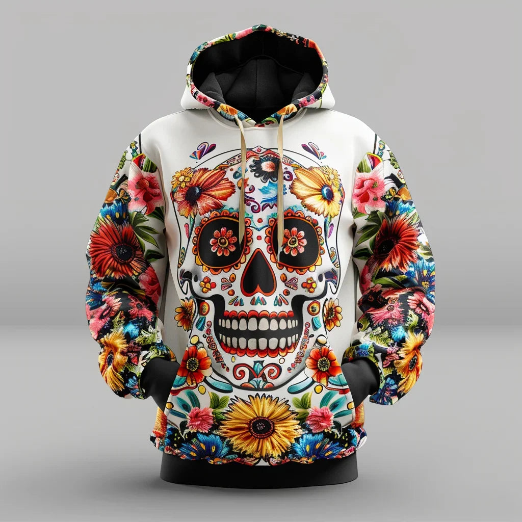 Hoodie con calavera floral 3D – Unisex