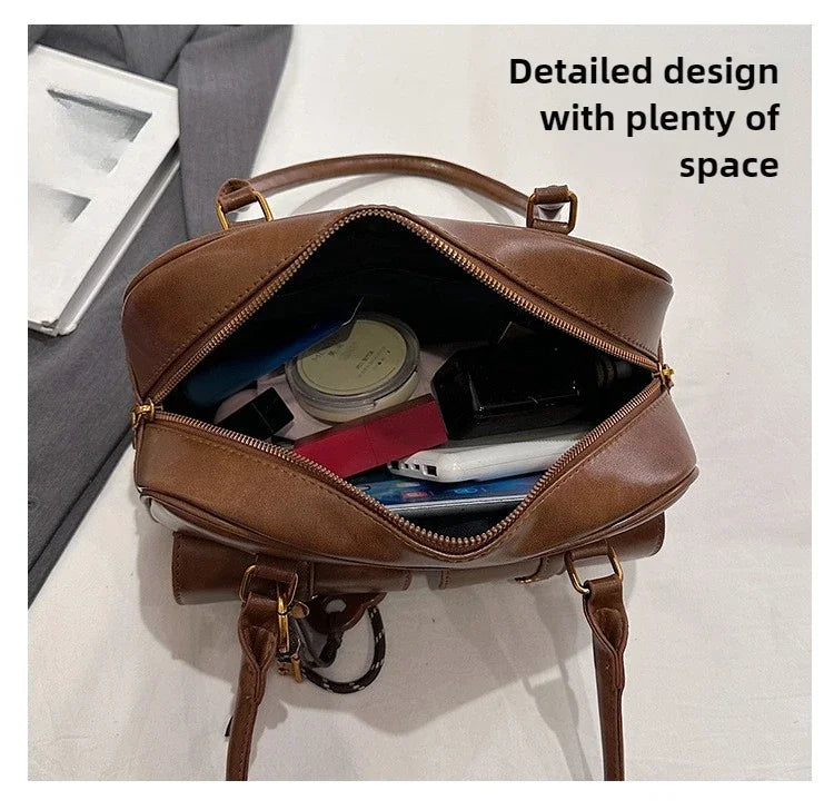 Bolso de hombro retro para mujer | Piel sintética con múltiples bolsillos y colgante desmontable