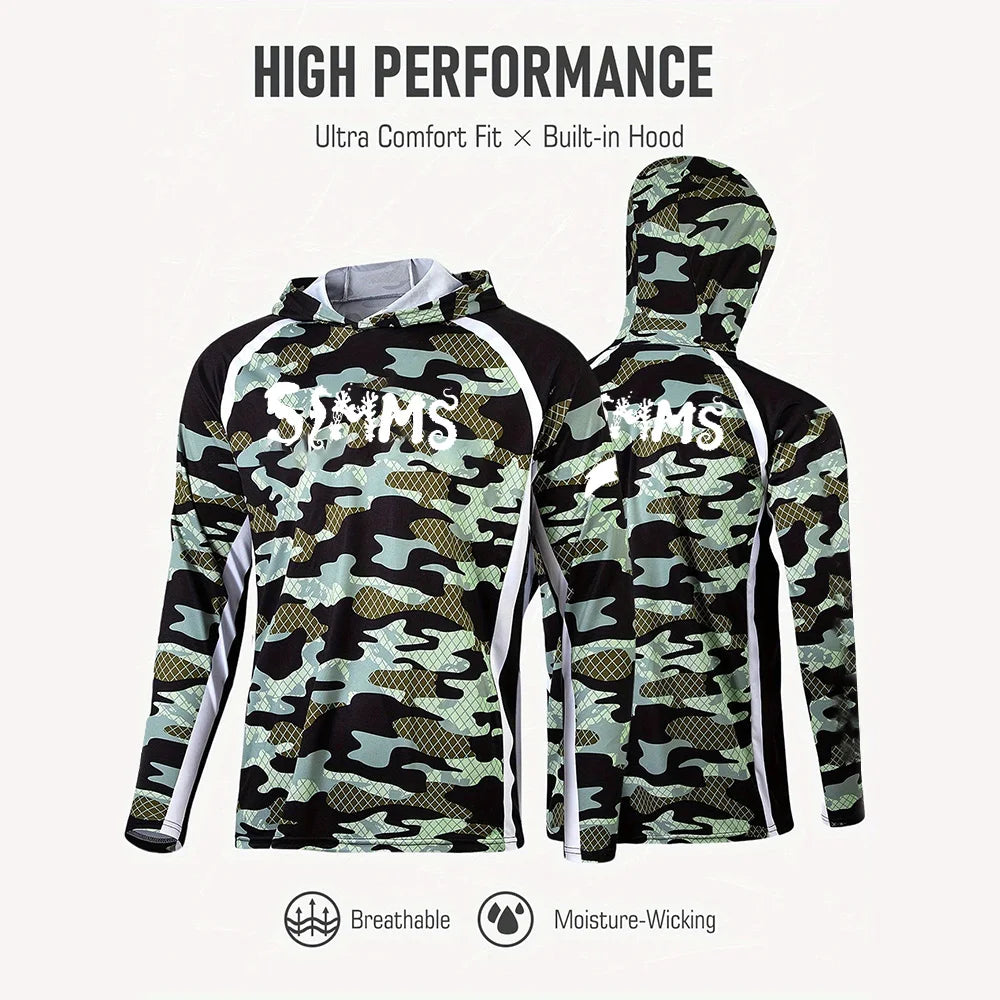 Camiseta de pesca con capucha UPF 50+ – Estampado hojas, hombre
