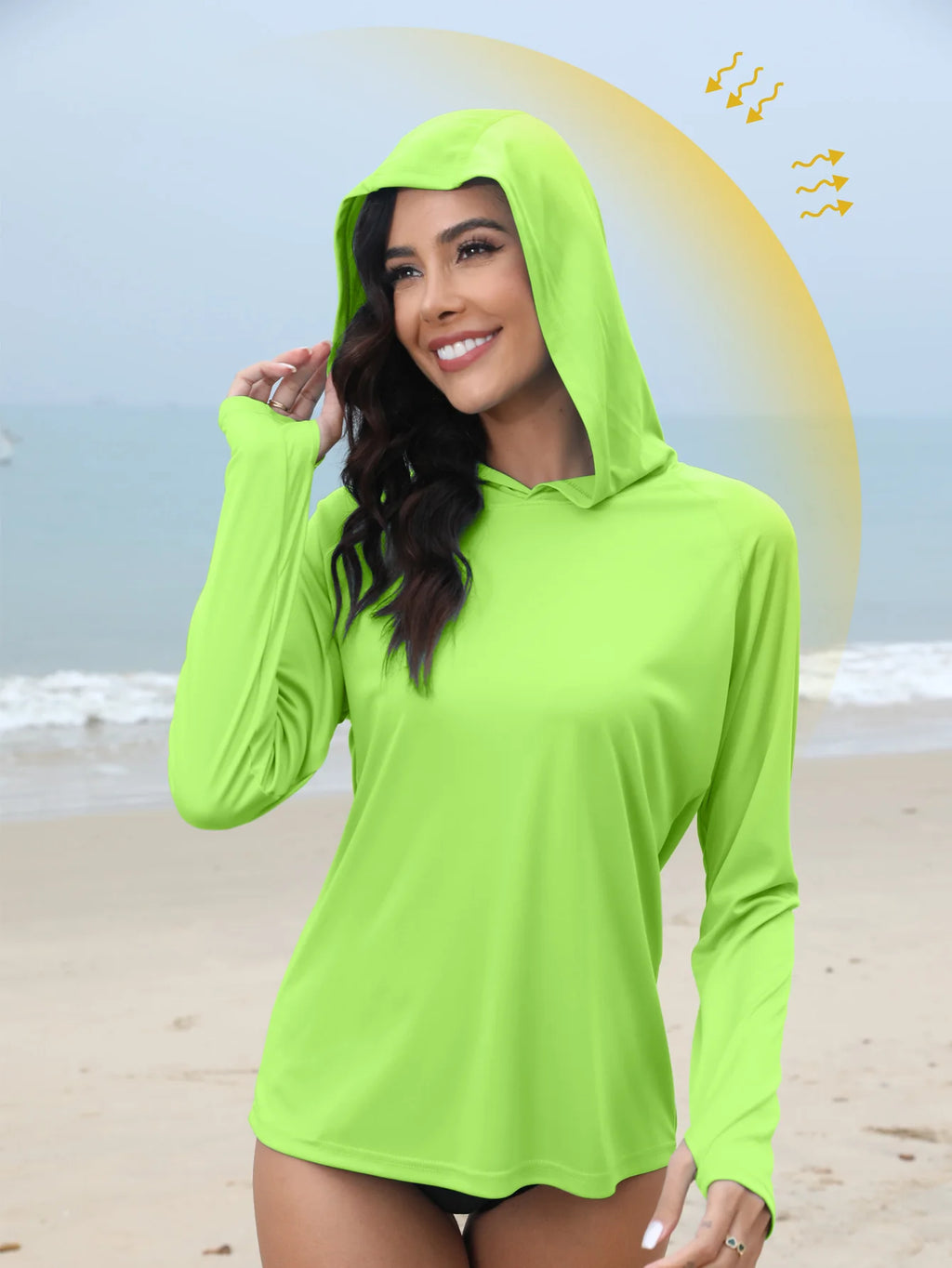 Sudadera con capucha UV para mujer | Aberturas para pulgares y coleta oculta para running y outdoor