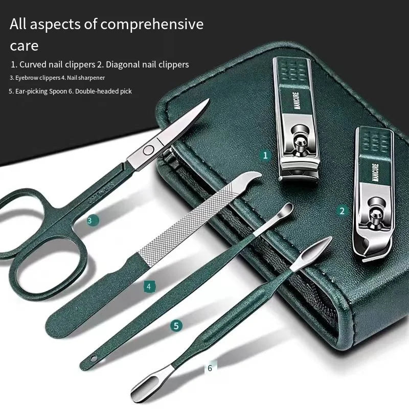 Set de manicura de 6 piezas de alta gama para uso doméstico (incluye tijeras y cortaúñas especiales para hombres y mujeres); herramientas de belleza portátiles.