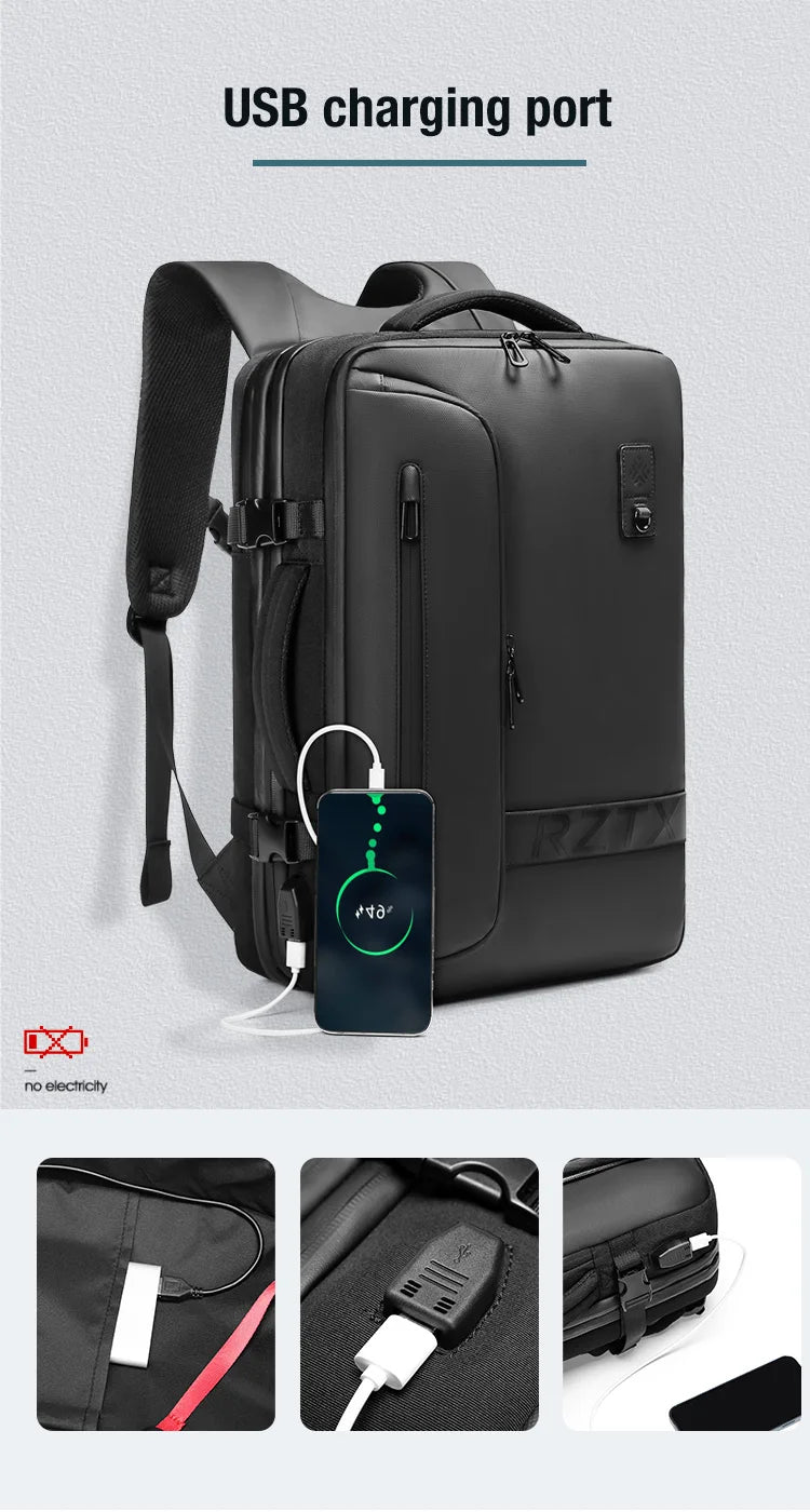 Mochila de viaje con compresión al vacío 60L | Puerto USB y compartimento para portátil