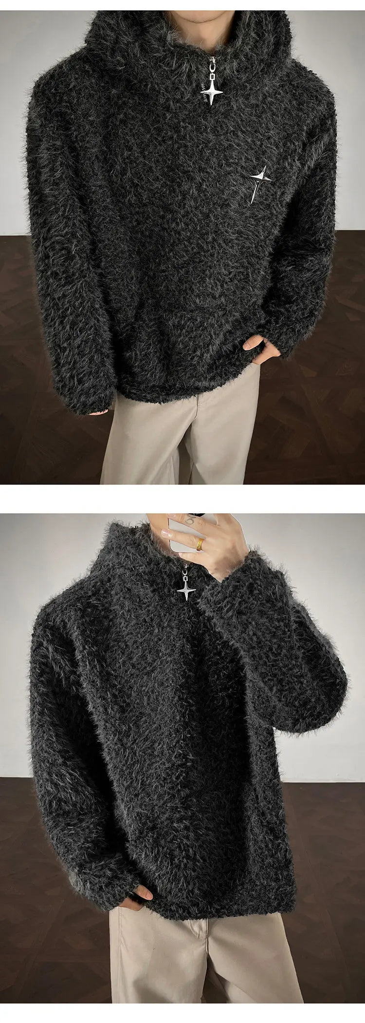 Hoodie de punto con medio cierre – Estilo urbano hombre