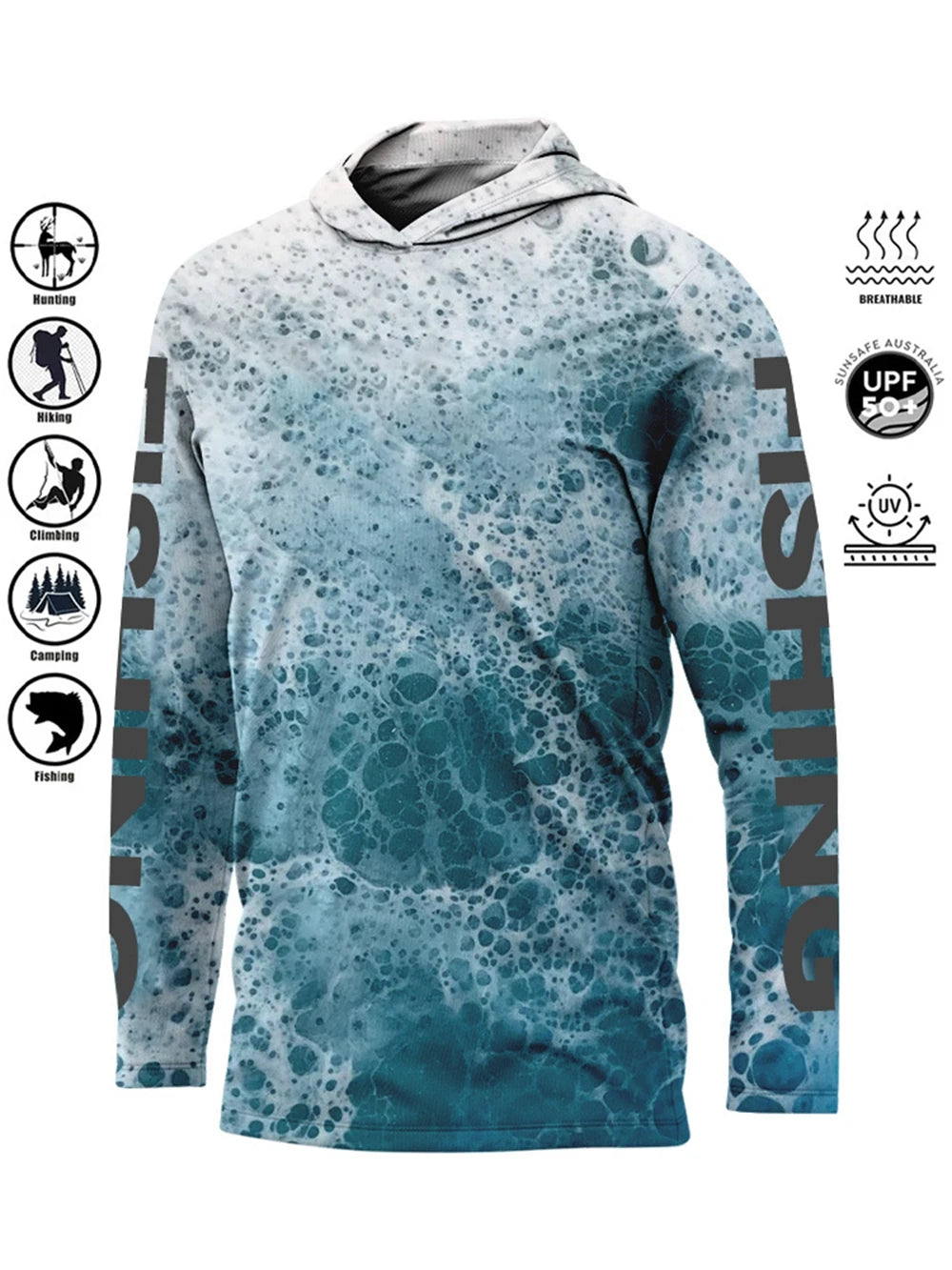 Camiseta de pesca con capucha UPF 50+ – Transpirable y de secado rápido