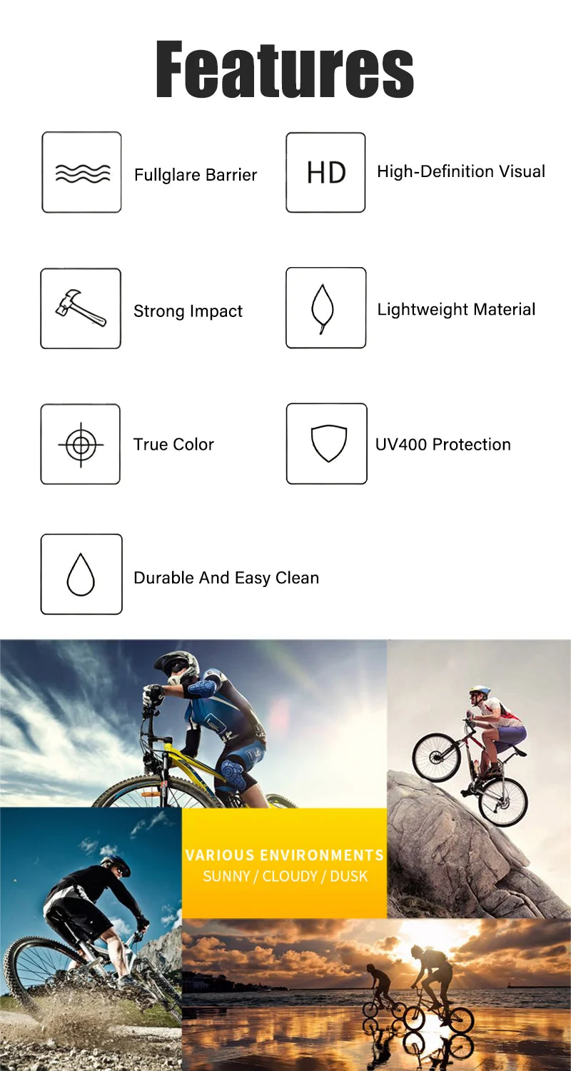 Gafas deportivas polarizadas para ciclismo (UV400, ligeras, HD, unisex): gafas profesionales para ciclismo de carretera y MTB.
